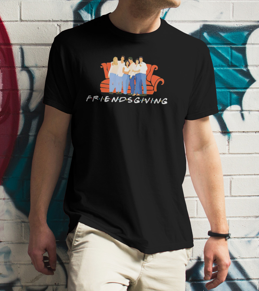 Friendsgiving Celebration With Friends On Iconic Orange Couch T-Shirt