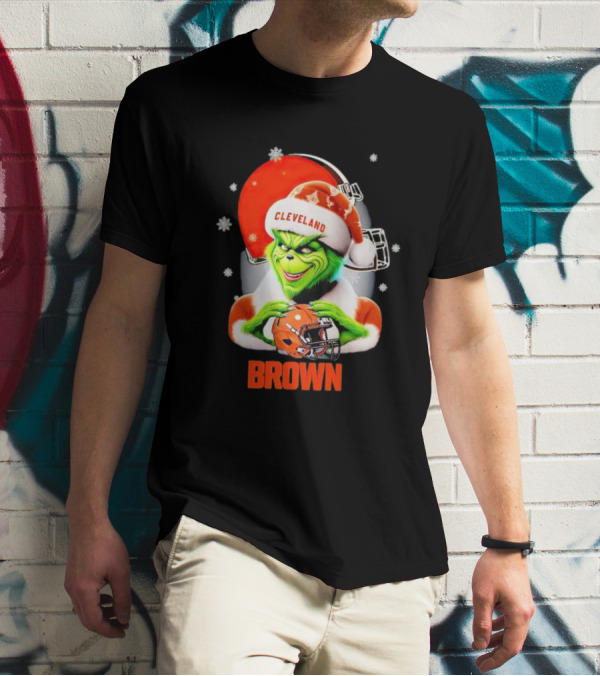Grinch Cleveland Browns Christmas Football Snowflakes T-Shirt