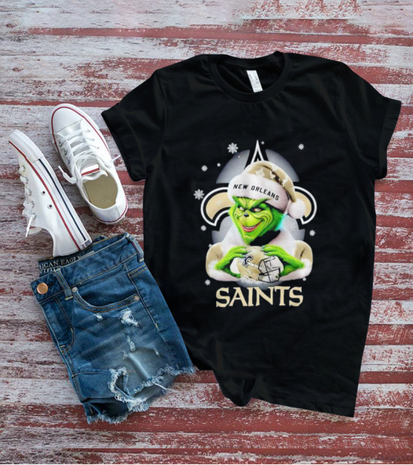 Grinch New Orleans Saints Christmas Snowflakes Football T-Shirt