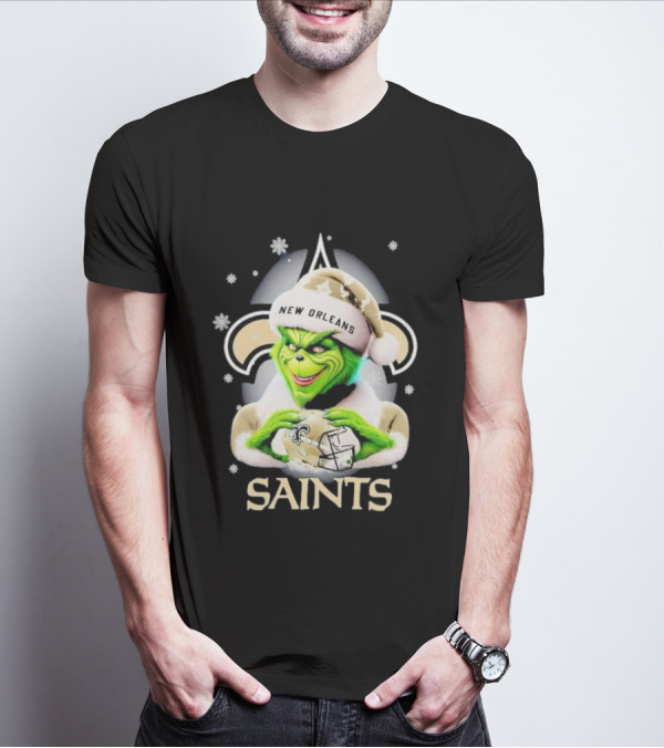 Grinch New Orleans Saints Christmas Snowflakes Football T-Shirt