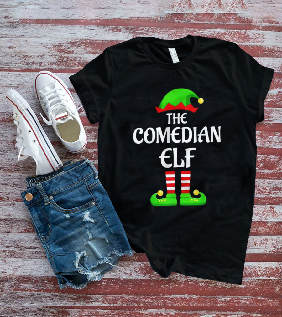 The Comedian Elf Funny Christmas Striped Stockings And Hat T-Shirt