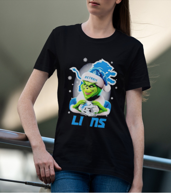 Grinch Loves Detroit Lions Christmas Holiday Football Magic T-Shirt
