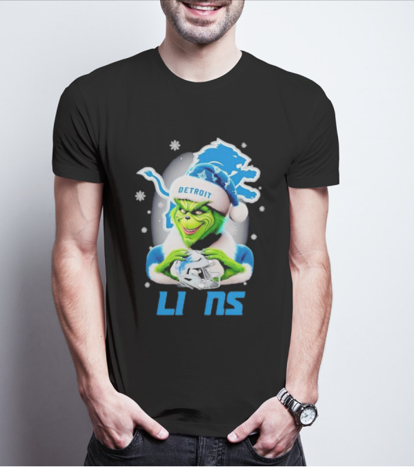 Grinch Loves Detroit Lions Christmas Holiday Football Magic T-Shirt