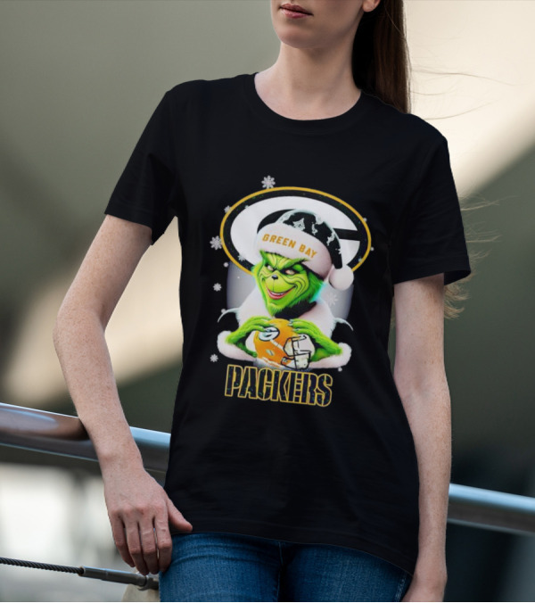 Green Bay Packers Grinch Christmas Fan Art Snowflakes Helmet T-Shirt