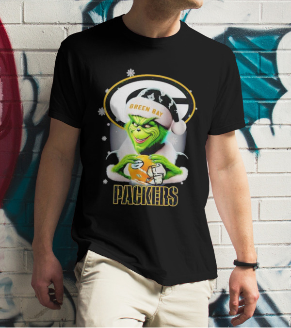 Green Bay Packers Grinch Christmas Fan Art Snowflakes Helmet T-Shirt