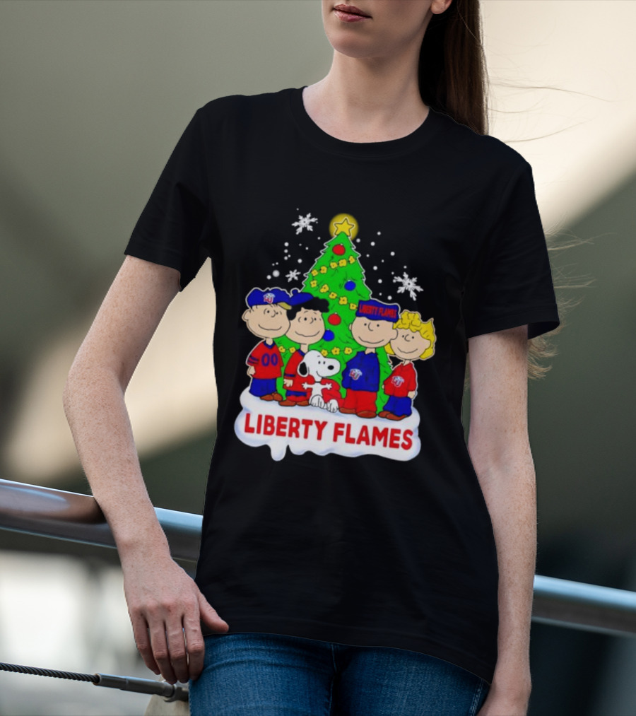 Liberty Flames Peanuts Characters Christmas Tree Snoopy Charlie Brown T-Shirt