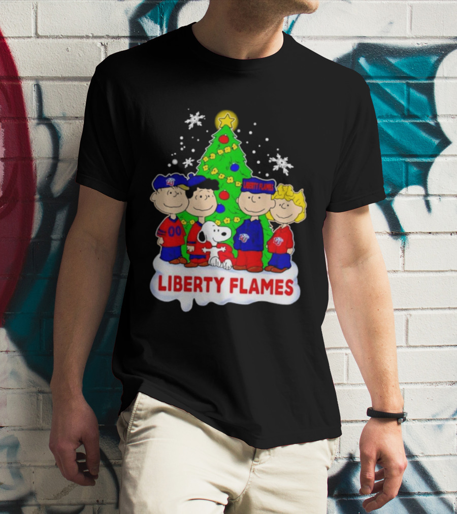 Liberty Flames Peanuts Characters Christmas Tree Snoopy Charlie Brown T-Shirt