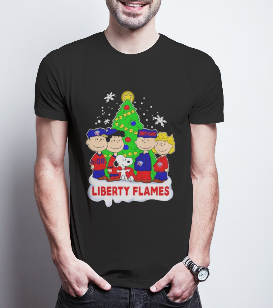 Liberty Flames Peanuts Characters Christmas Tree Snoopy Charlie Brown T-Shirt