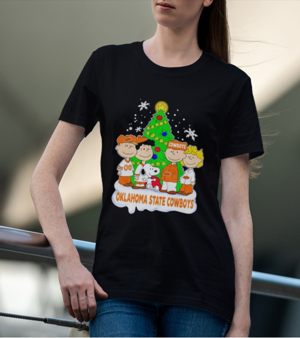 Peanuts Characters Oklahoma State Cowboys Christmas Tree T-Shirt