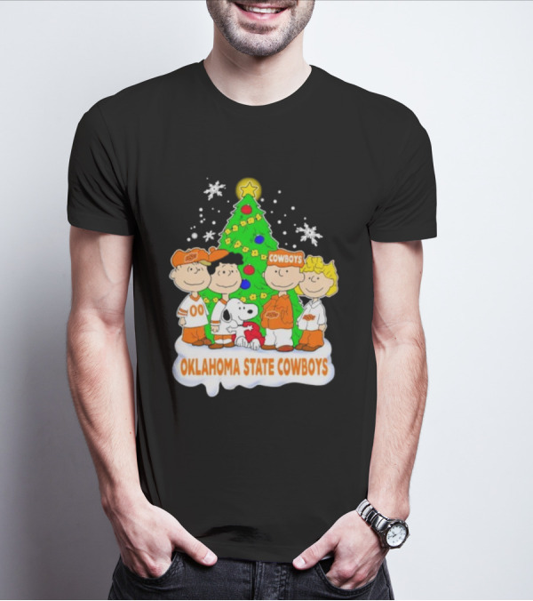 Peanuts Characters Oklahoma State Cowboys Christmas Tree T-Shirt