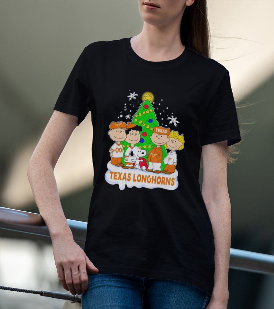 Peanuts Characters Texas Longhorns Christmas Tree T-Shirt
