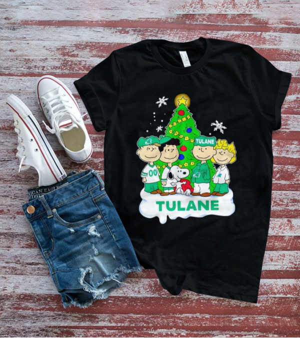 Peanuts Characters Tulane Green Wave Christmas Tree Snoopy Snowflakes T-Shirt