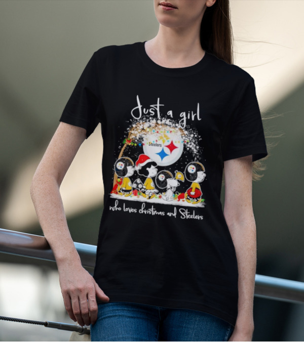 Just A Girl Who Loves Christmas And Steelers Peanuts Characters T-Shirt