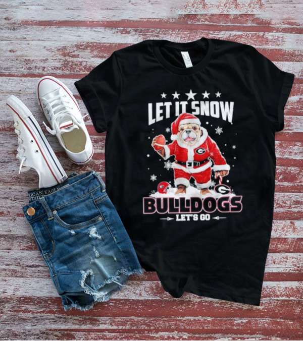 Santa Let It Snow Bulldogs Let's Go Football Christmas T-Shirt