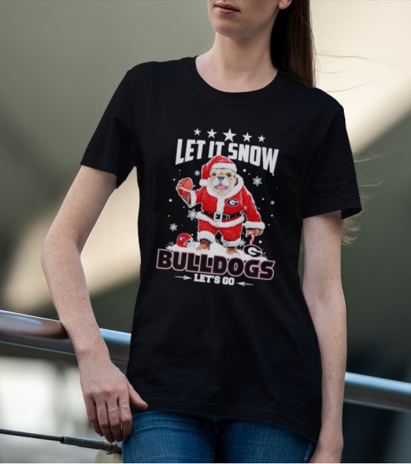 Santa Let It Snow Bulldogs Let's Go Football Christmas T-Shirt