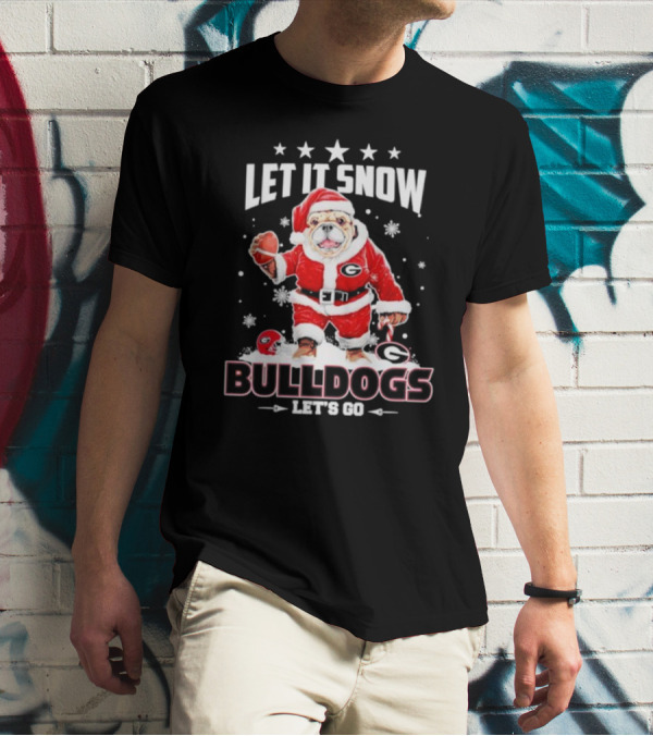 Santa Let It Snow Bulldogs Let's Go Football Christmas T-Shirt