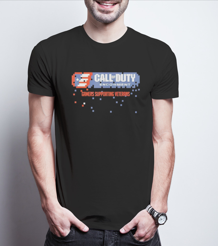 Call Of Duty Endowment Gamers Supporting Veterans Pixelated American Flag T-Shirt