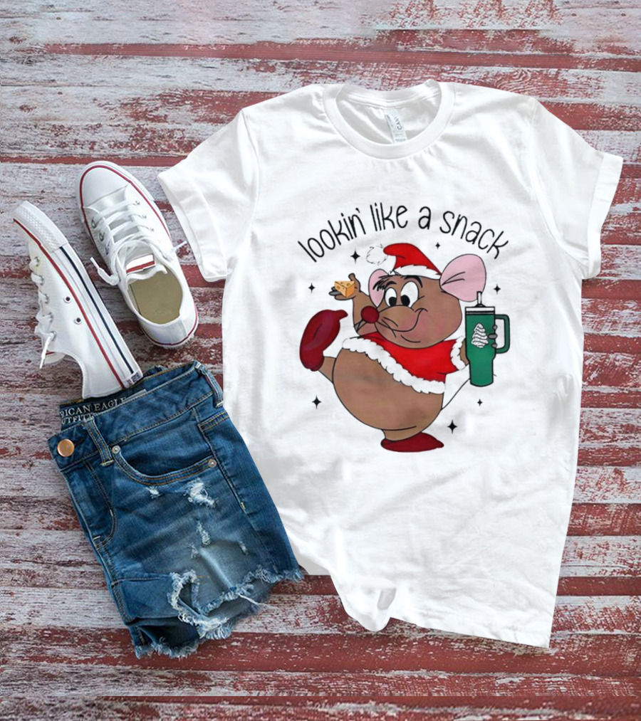 Cinderella Gusgus Lookin Like A Snack Christmas Santa Outfit With Cookie And Drink T-Shirt