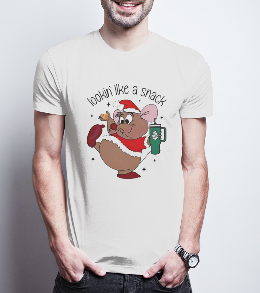 Cinderella Gusgus Lookin Like A Snack Christmas Santa Outfit With Cookie And Drink T-Shirt