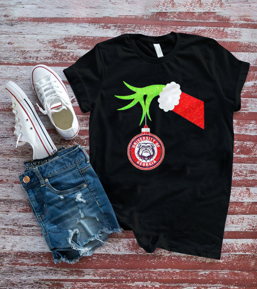 Grinch Hand Holding University Of Georgia Bulldogs Christmas T-Shirt