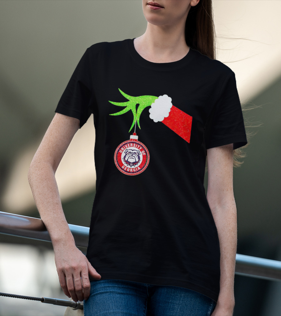 Grinch Hand Holding University Of Georgia Bulldogs Christmas T-Shirt
