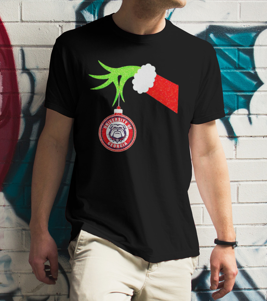 Grinch Hand Holding University Of Georgia Bulldogs Christmas T-Shirt
