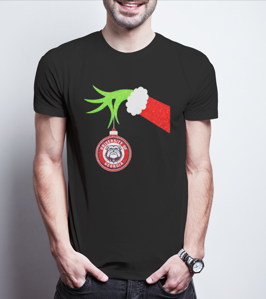 Grinch Hand Holding University Of Georgia Bulldogs Christmas T-Shirt