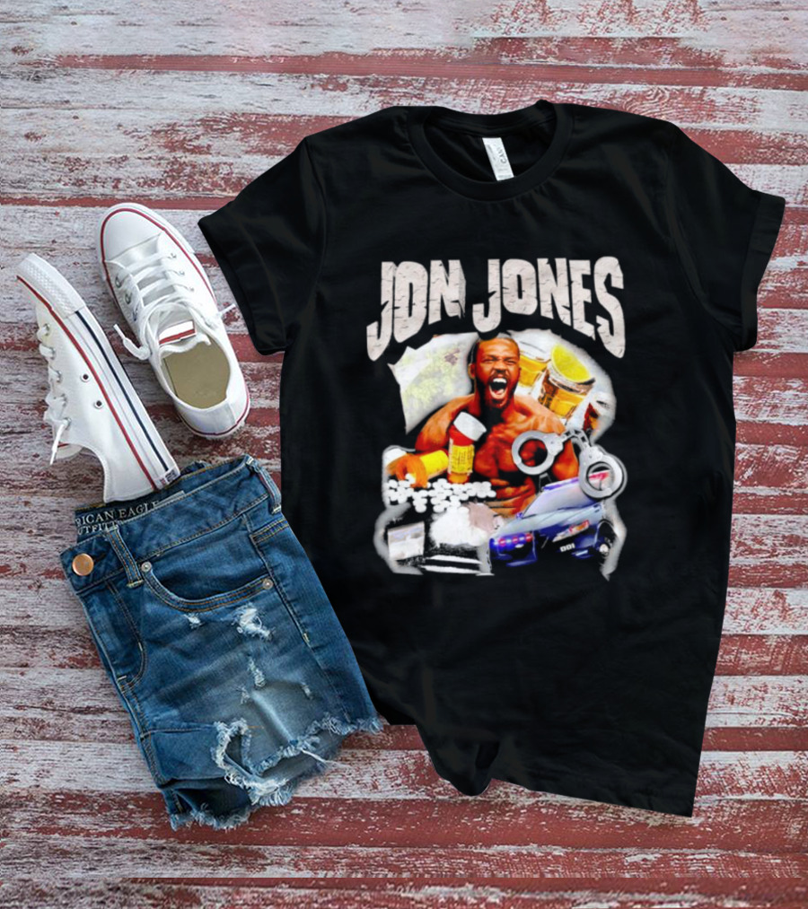 Jon Jones Vintage Police Car Handcuffs Pills Bottles T-Shirt