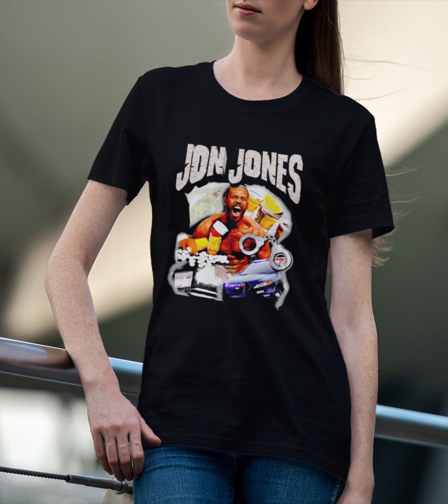 Jon Jones Vintage Police Car Handcuffs Pills Bottles T-Shirt
