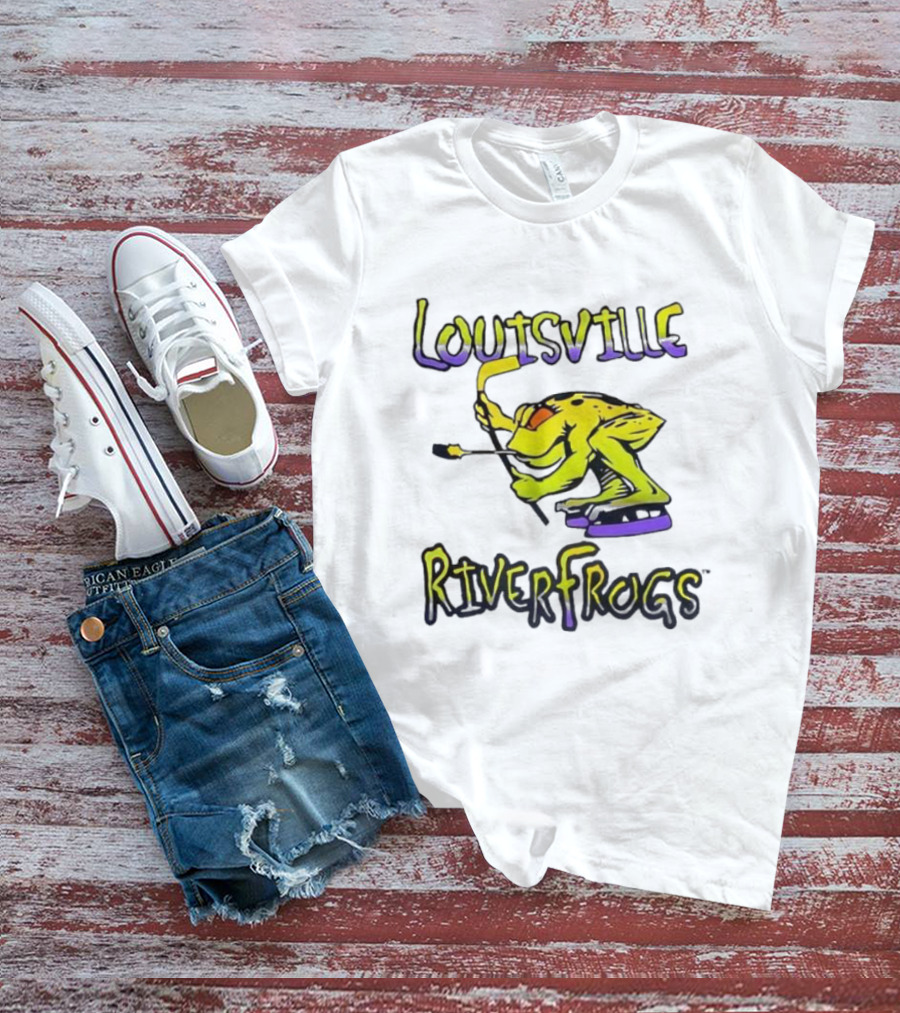 Louisville RiverFrogs Frog Playing Hockey T-Shirt