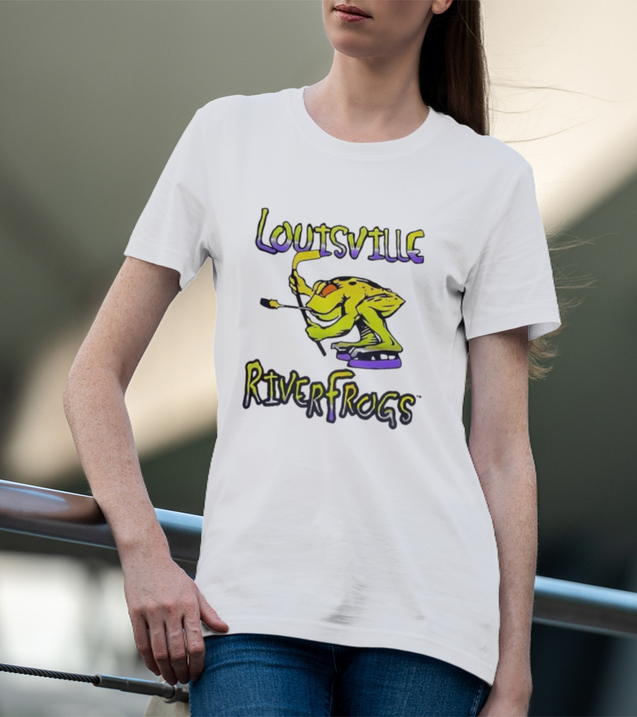 Louisville RiverFrogs Frog Playing Hockey T-Shirt