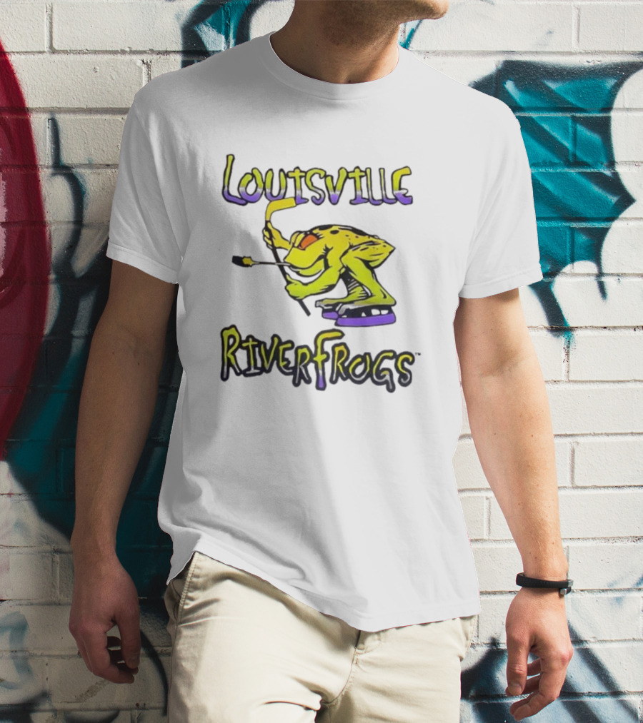 Louisville RiverFrogs Frog Playing Hockey T-Shirt
