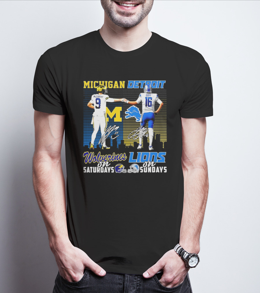 Michigan Wolverines McCarthy On Saturdays Detroit Lions Goff On Sundays T-Shirt