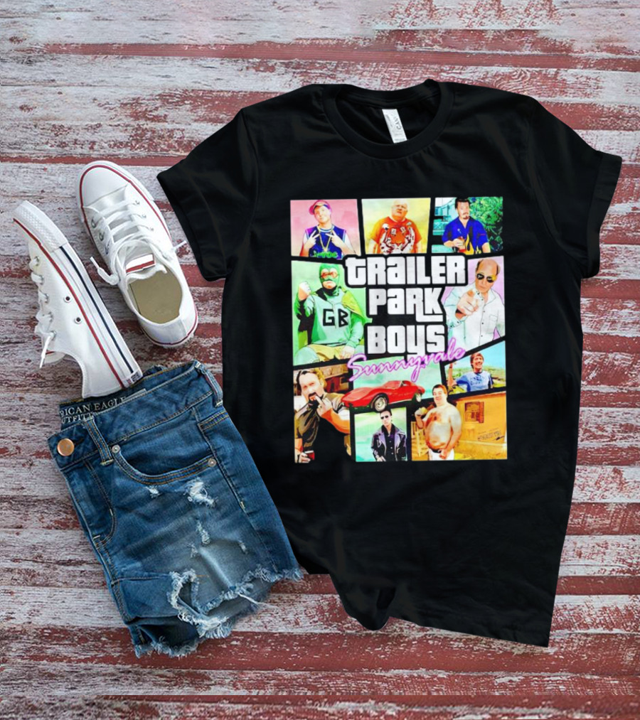 Trailer Park Boys Sunnyvale Collage Of Characters And Car In Vibrant Colors T-Shirt