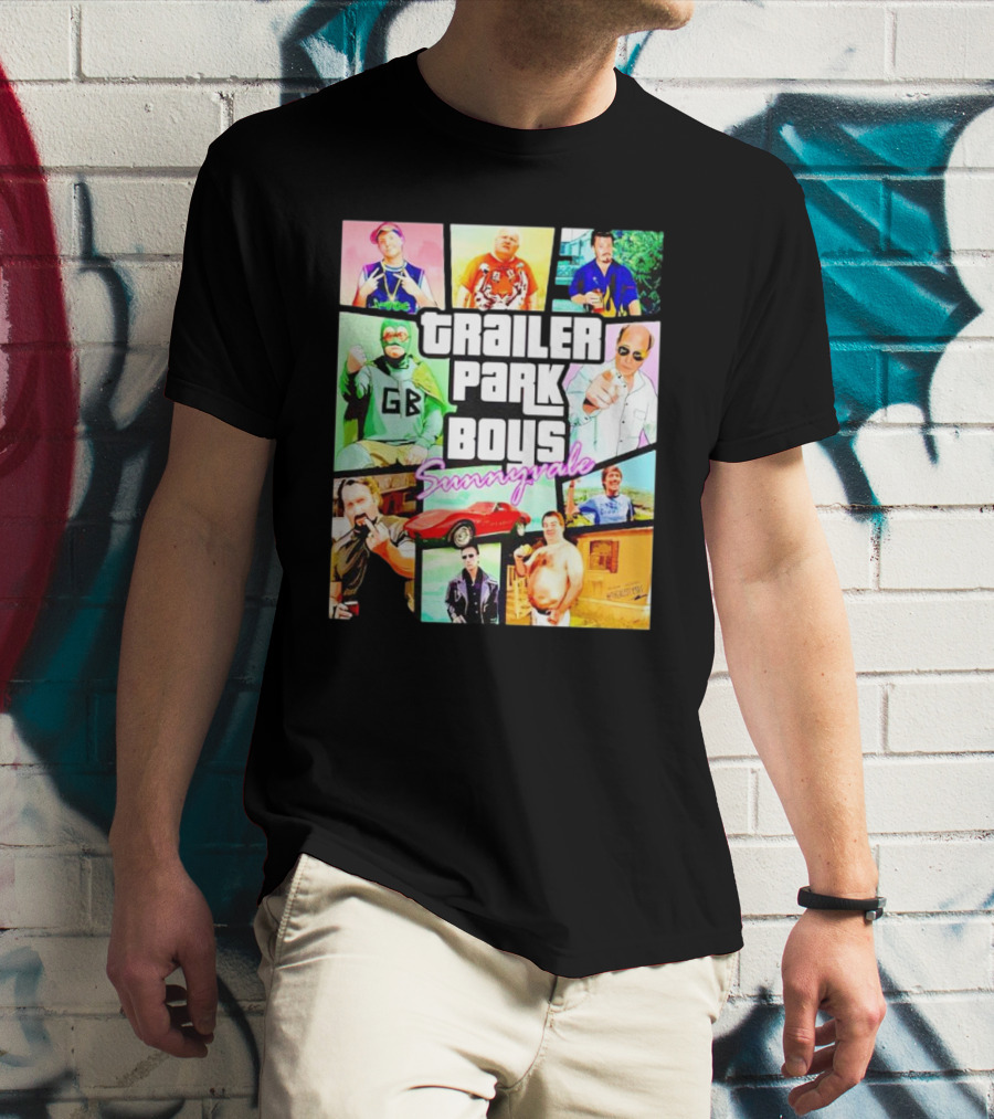 Trailer Park Boys Sunnyvale Collage Of Characters And Car In Vibrant Colors T-Shirt