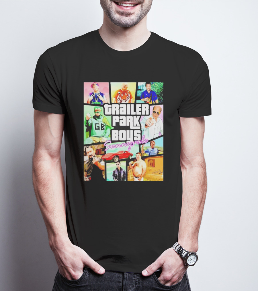 Trailer Park Boys Sunnyvale Collage Of Characters And Car In Vibrant Colors T-Shirt