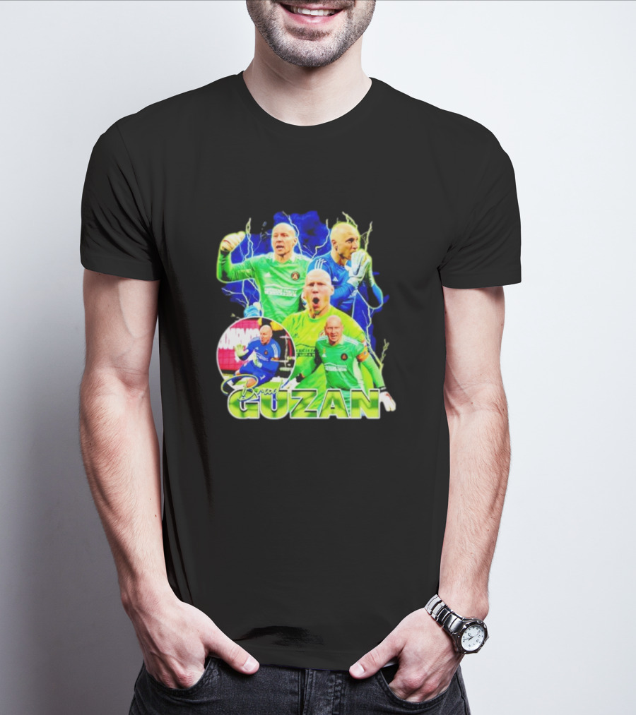 Brad Guzan Atlanta United Green And Blue Lightning Soccer Montage T-Shirt