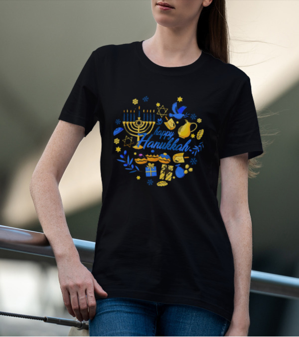 Happy Hanukkah Menorah Dreidel Gifts Star Of David Celebrations T-Shirt