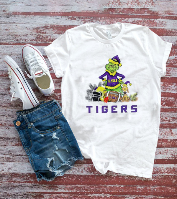 LSU Tigers Grinch And Max Dog Christmas Football T-Shirt