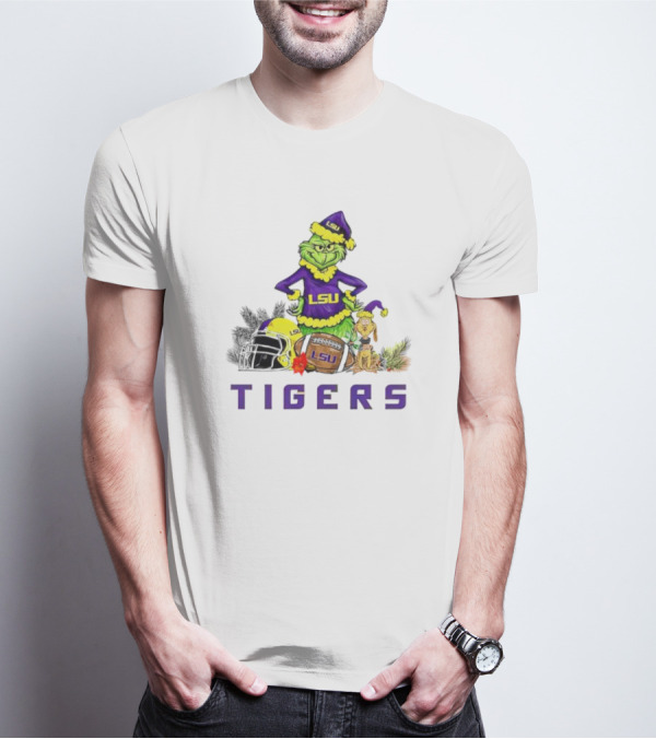 LSU Tigers Grinch And Max Dog Christmas Football T-Shirt