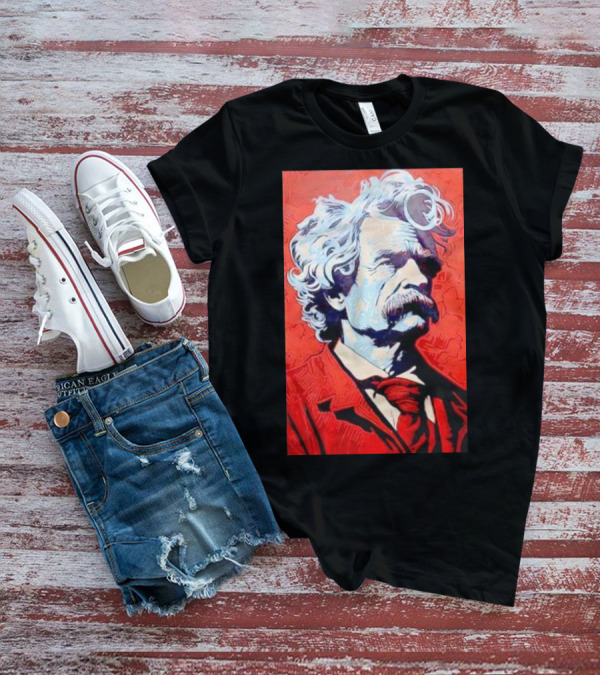 Mark Twain Red And Blue Portrait T-Shirt