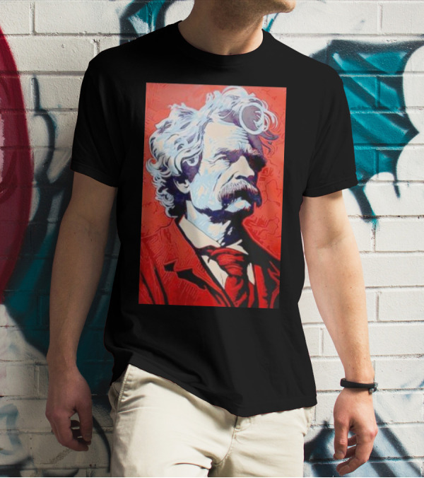 Mark Twain Red And Blue Portrait T-Shirt