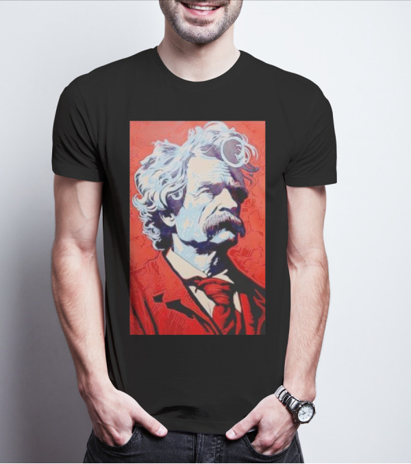 Mark Twain Red And Blue Portrait T-Shirt