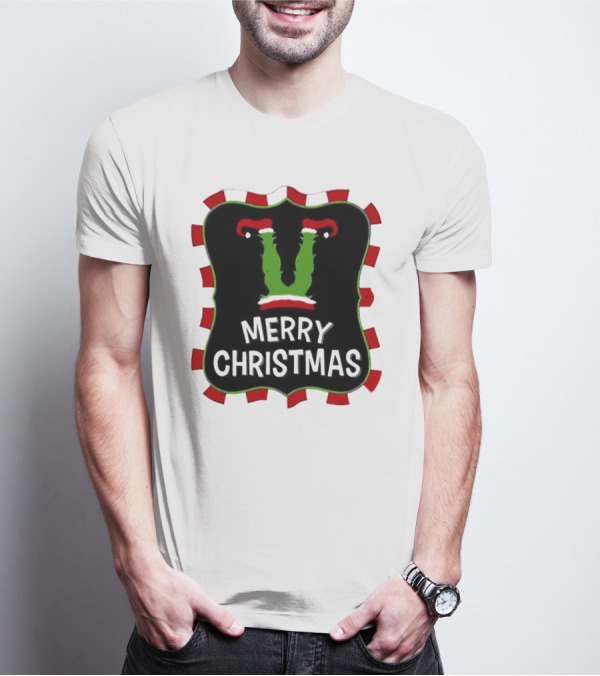 Merry Christmas Green Monster With Santa Hat T-Shirt
