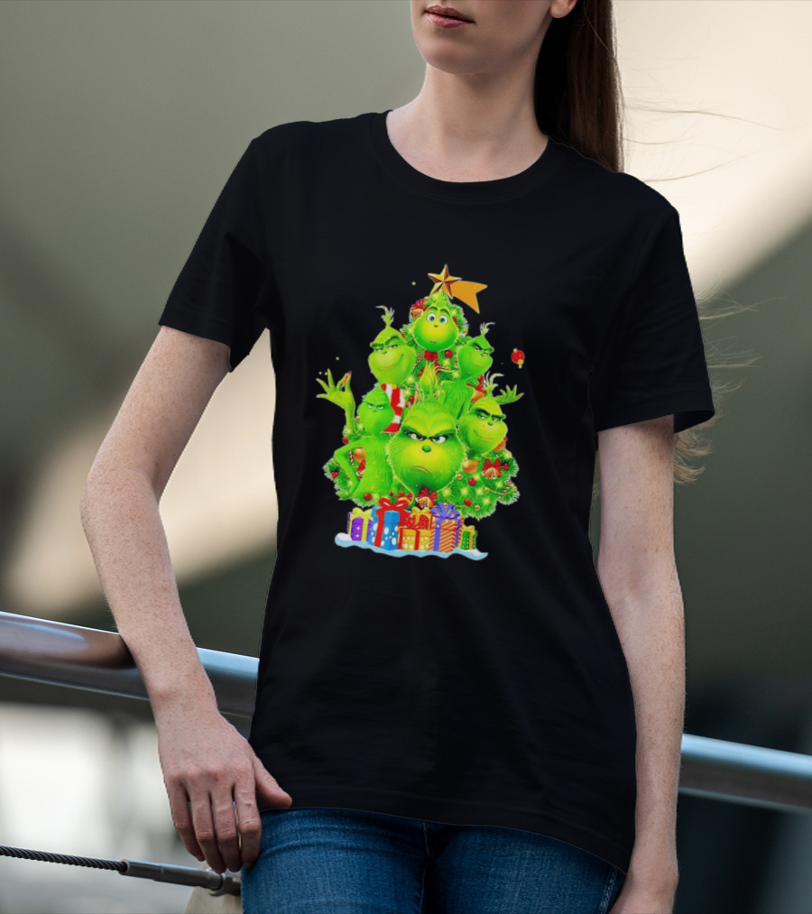 Grinch Christmas Tree With Presents And Star T-Shirt