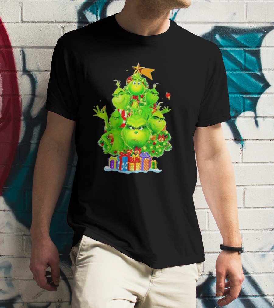 Grinch Christmas Tree With Presents And Star T-Shirt