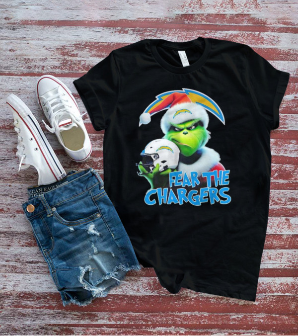 Grinch Santa Holding Los Angeles Chargers Helmet Fear The Chargers T-Shirt