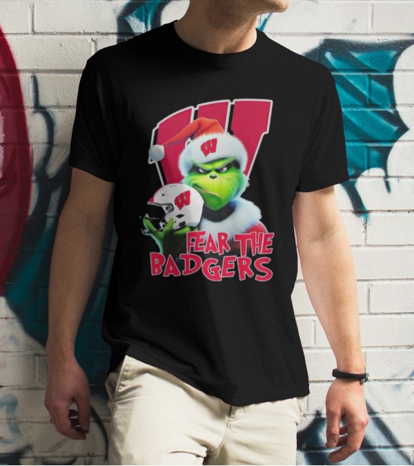 Grinch Fear The Badgers Wisconsin Christmas Football T-Shirt