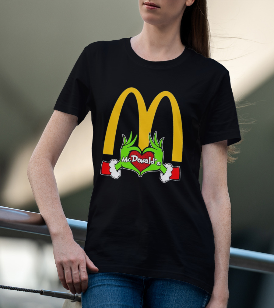Grinch Holding Heart McDonald’s Logo Christmas T-Shirt