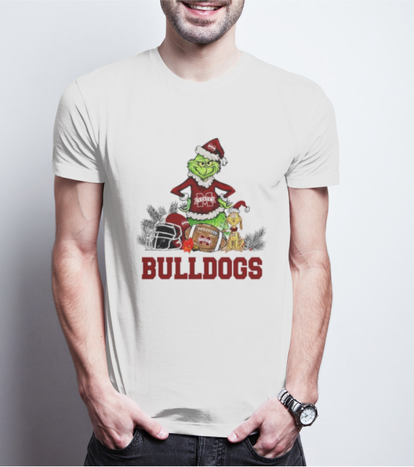 Bulldogs Grinch Max Dog Christmas Football Santa Hat T-Shirt